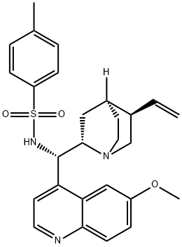 N-((1S)-(6-methoxyquinolin-4-yl)((2S,4S,5R)-5-vinylquinuclidin-2-yl)methyl)-4-methylbenzenesulfonamide 结构式