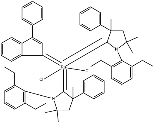 双(1-(2,6-二乙基苯基)-3,5,5-三甲基-3-苯基吡咯烷-2-亚基)(3-苯基-1H-茚-1-亚基)二氯化钌(II), 2055540-61-7, 结构式
