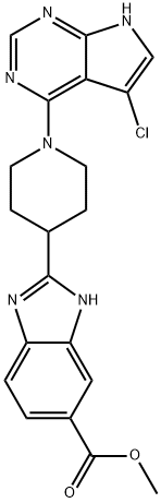 1H-Benzimidazole-6-carboxylic acid, 2-[1-(5-chloro-7H-pyrrolo[2,3-d]pyrimidin-4-yl)-4-piperidinyl]-, methyl ester Struktur