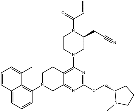 2-((S)-1-acryloyl-4-(7-(8-methylnaphthalen-1-yl)-2-(((S)-1-methylpyrrolidin-2-yl)methoxy)-5,6,7,8-tetrahydropyrido[3,4-d]pyrimidin-4-yl)piperazin-2-yl)acetonitrile Structure