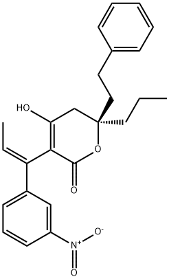 (6R)-5,6-Dihydro-4-hydroxy-3-[(1Z)-1-(3-nitrophenyl)-1-propen-1-yl]-6-(2-phenylethyl)-6-propyl-2H-pyran-2-one,221129-62-0,结构式