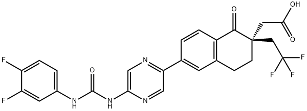 2-Naphthaleneacetic acid, 6-[5-[[[(3,4-difluorophenyl)amino]carbonyl]amino]-2-pyrazinyl]-1,2,3,4-tetrahydro-1-oxo-2-(2,2,2-trifluoroethyl)-, (2S)- Structure