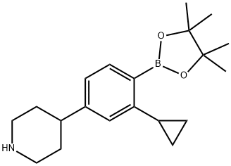 4-(3-cyclopropyl-4-(4,4,5,5-tetramethyl-1,3,2-dioxaborolan-2-yl)phenyl)piperidine 化学構造式