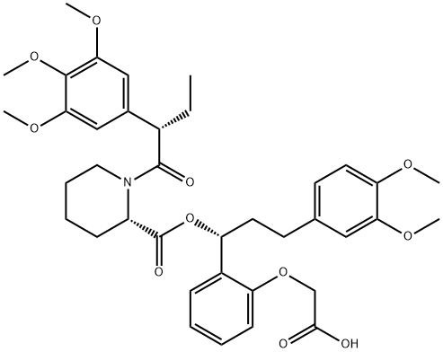 2-Piperidinecarboxylic acid, 1-[(2S)-1-oxo-2-(3,4,5-trimethoxyphenyl)butyl]-, (1R)-1-[2-(carboxymethoxy)phenyl]-3-(3,4-dimethoxyphenyl)propyl ester, (2S)- Structure