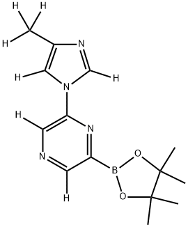 2-(4-(methyl-d3)-1H-imidazol-1-yl-2,5-d2)-6-(4,4,5,5-tetramethyl-1,3,2-dioxaborolan-2-yl)pyrazine-3,5-d2 结构式