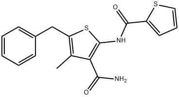 N-[3-(aminocarbonyl)-5-benzyl-4-methyl-2-thienyl]-2-thiophenecarboxamide Struktur