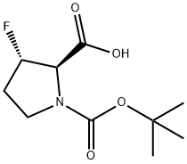 (2R,3S)-1-(叔丁氧羰基)-3-氟吡咯烷-2-羧酸, 330945-23-8, 结构式