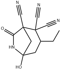 3-ethyl-5-hydroxy-7-oxo-6-azabicyclo[3.2.1]octane-1,2,2-tricarbonitrile Struktur
