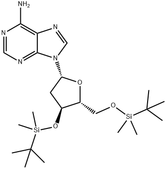9-((2R,4S,5R)-4-((tert-Butyldimethylsilyl)oxy)-5-(((tert-butyldimethylsilyl)oxy)methyl)tetrahydrofuran-2-yl)-9H-purin-6-amine Structure