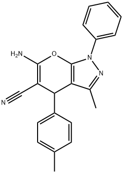 6-氨基-3-甲基-1-苯基-4-(对甲苯基)-1,4-二氢吡喃并[2,3-C]吡唑-5-甲腈, 53316-59-9, 结构式