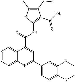 N-[3-(aminocarbonyl)-4-ethyl-5-methyl-2-thienyl]-2-(3,4-dimethoxyphenyl)-4-quinolinecarboxamide Structure