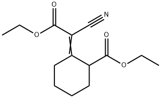 ethyl 2-(2-oxo-1-cyano-2-ethoxyethylidene)-cyclohexanecarboxylate Struktur