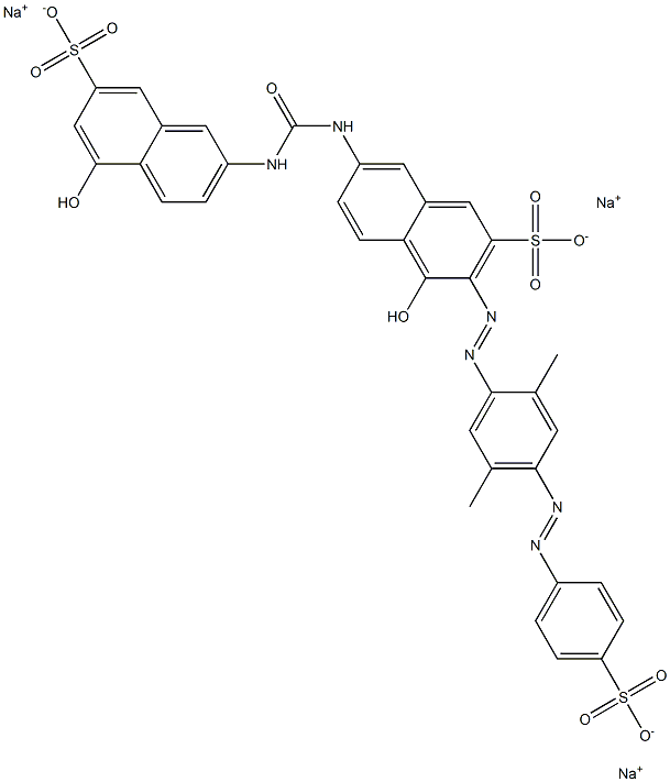 2-Naphthalenesulfonic acid, 3-[[2,5-dimethyl-4-[(4-sulfophenyl)azo]phenyl]azo]-4-hydroxy-7-[[[(5-hydroxy-7-sulfo-2-naphthalenyl)amino]carbonyl]amino]-, trisodium salt Struktur