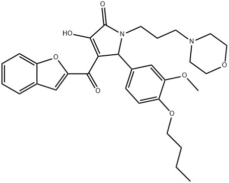 4-(1-benzofuran-2-ylcarbonyl)-5-(4-butoxy-3-methoxyphenyl)-3-hydroxy-1-[3-(4-morpholinyl)propyl]-1,5-dihydro-2H-pyrrol-2-one Struktur