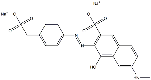 2-Naphthalenesulfonic acid, 4-hydroxy-6-(methylamino)-3-[[4-(sulfomethyl)phenyl]azo]-, disodium salt Struktur