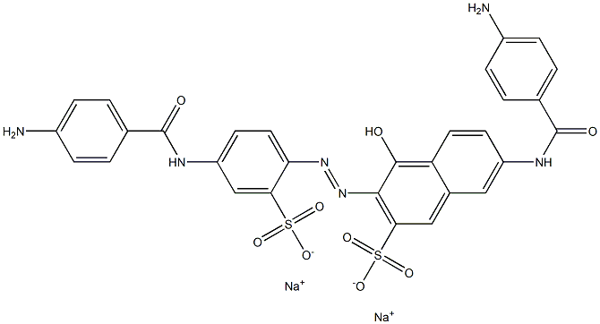 2-Naphthalenesulfonic acid, 7-[(4-aminobenzoyl)amino]-3-[[4-[(4-aminobenzoyl)amino]-2-sulfophenyl]azo]-4-hydroxy-, disodium salt Structure