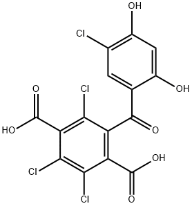 1,4-Benzenedicarboxylic acid, 2,3,5-trichloro-6-(5-chloro-2,4-dihydroxybenzoyl)-, 642079-09-2, 结构式