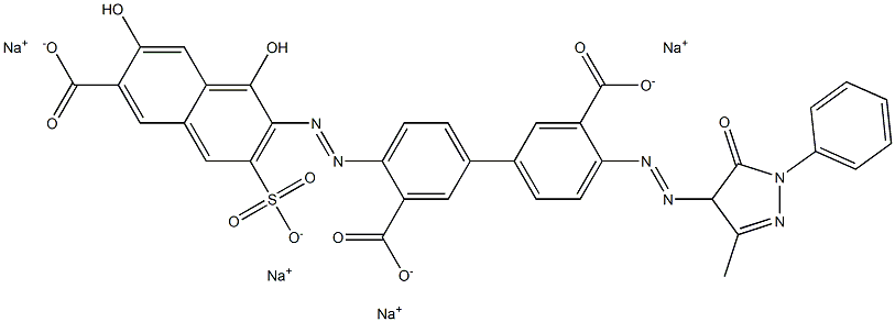 [1,1'-Biphenyl]-3,3'-dicarboxylic acid, 4-[(6-carboxy-1,7-dihydroxy-3-sulfo-2-naphthalenyl)azo]-4'-[(4,5-dihydro-3-methyl-5-oxo-1-phenyl-1H-pyrazol-4-yl)azo]-, tetrasodium salt Structure