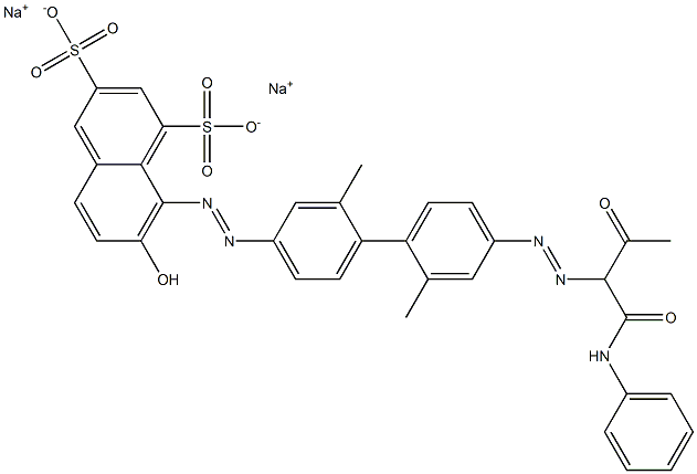 1,3-Naphthalenedisulfonic acid, 8-[[2,2'-dimethyl-4'-[[2-oxo-1-[(phenylamino)carbonyl]propyl]azo][1,1'-biphenyl]-4-yl]azo]-7-hydroxy-, disodium salt Structure