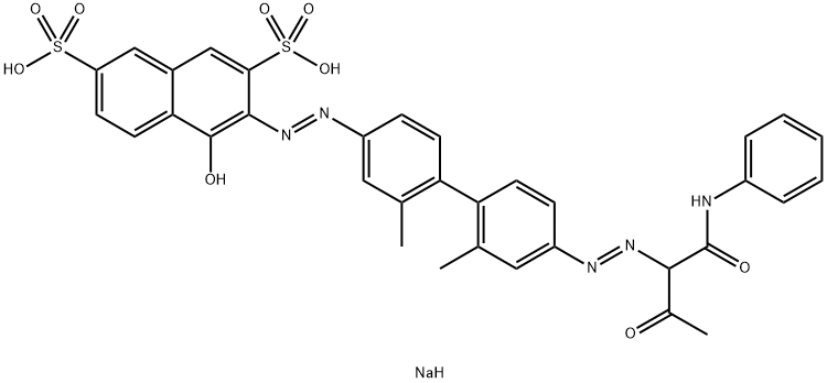 2,7-Naphthalenedisulfonic acid, 3-[[3,3'-dimethyl-4'-[[3-oxo-1-[(phenylamino)carbonyl]propyl]azo][1,1'-biphenyl]-4-yl]azo]-4-hydroxy-, disodium salt Struktur