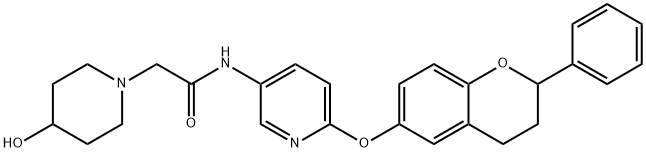1-Piperidineacetamide, N-[6-[(3,4-dihydro-2-phenyl-2H-1-benzopyran-6-yl)oxy]-3-pyridinyl]-4-hydroxy- 化学構造式