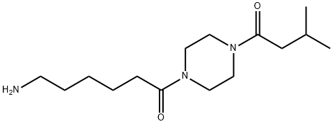 6-アミノ-1-[4-(3-メチルブタノイル)ピペラジン-1-イル]ヘキサン-1-オン 化学構造式