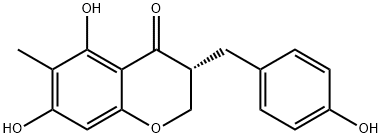 (3R)-5,7-Dihydroxy-6-methyl-3-(4'-hydroxybenzyl)chroman-4-one 化学構造式