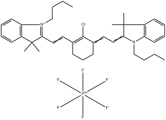 1-Butyl-2-(2-[3-[2-(1-butyl-3,3-dimethyl-1,3-dihydro-indol-2-ylidene)-ethylidene]-2-chloro-cyclohex-1-enyl]-vinyl)-3,3-dimethyl-3H-indolium hexafluorophosphate Structure
