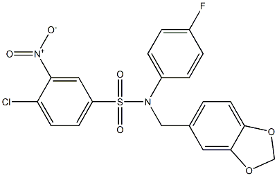N1-(1,3-BENZODIOXOL-5-YLMETHYL)-N1-(4-FLUOROPHENYL)-4-CHLORO-3-NITROBENZENE -1-SULFONAMIDE Structure