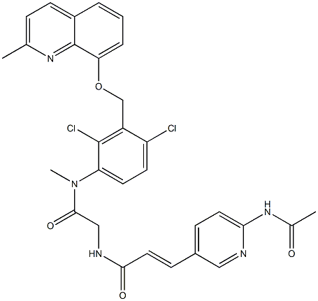(E)-3-(6-acetamidopyridin-3-yl)-N-[[[2,4-dichloro-3-[(2-methylquinolin-8-yl)oxymethyl]phenyl]-methyl-carbamoyl]methyl]prop-2-enamide Struktur
