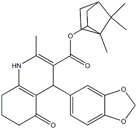 1,4,5,6,7,8-Hexahydro-5-oxo-2-methyl-4-(1,3-benzodioxol-5-yl)quinoline-3-carboxylic acid (1,7,7-trimethylbicyclo[2.2.1]heptan-2-yl) ester 结构式