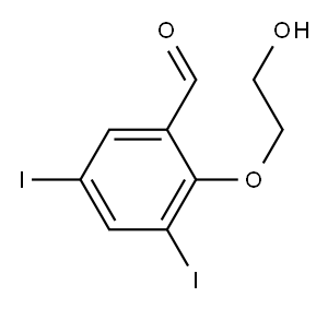 5-ヨード-3-ヨード-2-(2-ヒドロキシエトキシ)ベンズアルデヒド 化学構造式