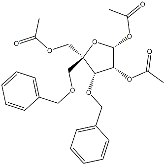 4-C乙酰氧基甲基-1,2-二-O-乙酰基-3,5-二-O-苄基-Α-D呋喃核糖, , 结构式
