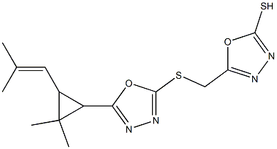 5-(((5-(2,2-dimethyl-3-(2-methylprop-1-en-1-yl)cyclopropyl)-1,3,4-oxadiazol-2-yl)thio)methyl)-1,3,4-oxadiazole-2-thiol,,结构式