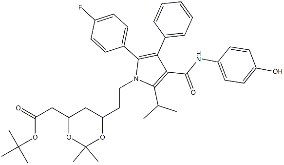 (6-{2-[2-(4-Fluoro-phenyl)-4-(4-hydroxy-phenylcarbamoyl)-5-isopropyl-3-phenyl-pyrrol-1-yl]-ethyl}-2,2-dimethyl-[1,3]-dioxane-4-yl)-acetic Acid, tert-Butyl Ester Structure