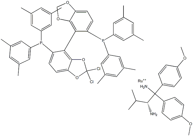 Dichloro{(R)-(+)-5,5'-bis[di(3,5-xylyl)phosphino]-4,4'-bi-1,3-benzodioxole}[(2R)-(-)-1,1-bis(4-methoxyphenyl)-3-methyl-1,2-butanediamine]ruthenium(II) Structure