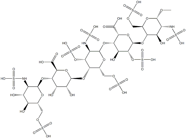 (2R,3S,4S,5R,6R)-3-[(2R,3R,4R,5S,6R)-5-[(2R,3R,4S,5S,6S)-6-carboxy-5-[(2R,3R,4R,5S,6R)-4,5-dihydroxy-3-(sulfoamino)-6-(sulfooxymethyl)oxan-2-yl]oxy-3,4-dihydroxy-oxan-2-yl]oxy-3-(sulfoamino)-4-sulfooxy-6-(sulfooxymethyl)oxan-2-yl]oxy-4-hydroxy-6-[(2R,3S,4R,5R,6S)-4-hydroxy-6-methoxy-5-(sulfoamino)-2-(sulfooxymethyl)oxan-3-yl]oxy-5-sulfooxy-oxane-2-carboxylic acid Structure