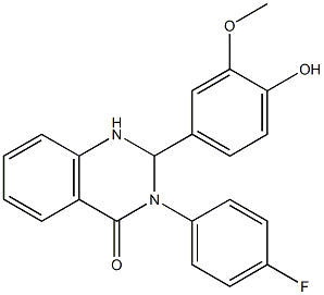 3-(4-fluorophenyl)-2-(4-hydroxy-3-methoxyphenyl)-1,2,3,4-tetrahydroquinazol in-4-one 化学構造式