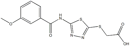 2-({5-[(3-methoxybenzoyl)amino]-1,3,4-thiadiazol-2-yl}sulfanyl)acetic acid Struktur