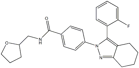 4-[3-(2-fluorophenyl)-4,5,6,7-tetrahydro-2H-indazol-2-yl]-N-(tetrahydro-2-furanylmethyl)benzenecarboxamide Struktur