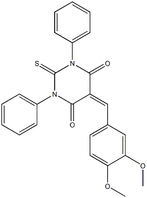 5-(3,4-dimethoxybenzylidene)-1,3-diphenyl-2-thioxohexahydropyrimidine-4,6-dione Struktur