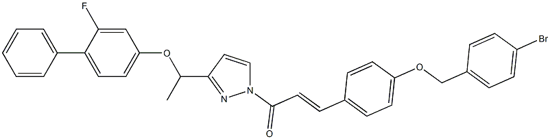 (E)-3-{4-[(4-bromobenzyl)oxy]phenyl}-1-(3-{1-[(2-fluoro[1,1'-biphenyl]-4-yl)oxy]ethyl}-1H-pyrazol-1-yl)-2-propen-1-one,,结构式