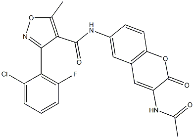 N4-[3-(acetylamino)-2-oxo-2H-chromen-6-yl]-3-(2-chloro-6-fluorophenyl)-5-methylisoxazole-4-carboxamide Struktur
