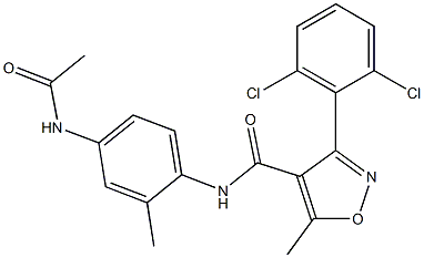 N4-[4-(acetylamino)-2-methylphenyl]-3-(2,6-dichlorophenyl)-5-methylisoxazole-4-carboxamide Struktur