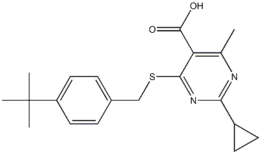 4-[(4-tert-butylbenzyl)thio]-2-cyclopropyl-6-methylpyrimidine-5-carboxylic acid Structure