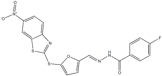 4-fluoro-N'-{[5-({6-nitro-1,3-benzothiazol-2-yl}sulfanyl)-2-furyl]methylene}benzohydrazide Structure