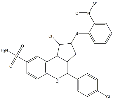 1-chloro-4-(4-chlorophenyl)-2-({2-nitrophenyl}sulfanyl)-2,3,3a,4,5,9b-hexahydro-1H-cyclopenta[c]quinoline-8-sulfonamide Struktur