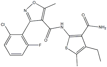 N-[3-(aminocarbonyl)-4-ethyl-5-methyl-2-thienyl]-3-(2-chloro-6-fluorophenyl)-5-methyl-4-isoxazolecarboxamide 结构式