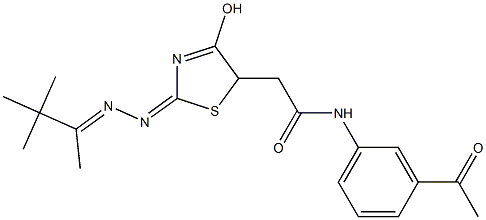N-(3-acetylphenyl)-2-{4-hydroxy-2-[(1,2,2-trimethylpropylidene)hydrazono]-2,5-dihydro-1,3-thiazol-5-yl}acetamide Structure