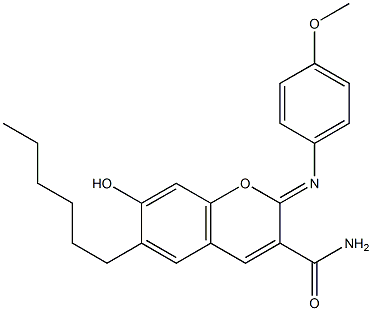 6-hexyl-7-hydroxy-2-[(4-methoxyphenyl)imino]-2H-chromene-3-carboxamide Structure